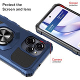 for BLU View Speed Ultra 5G Phone Case with Tempered Glass Screen Protector,Dual Layer Shockproof Protection Cover,with Ring Kickstand (Blue)