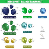 134pcs Blue & Green Balloon Garland Kit with Dino Balloons for Jungle Party Decor