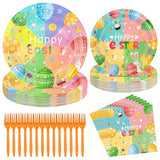 96 Pcs Easter Plates and Napkins Sets, 350GSM Easter Paper Plates, Colorful Spring Disposable Plates Napkins Forks Dinner Plates, Easter Dinnerware Tableware Party Supplies