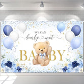 Bear Baby Shower Backdrop For Boy Blue Flower Balloons We Can Bearly Wait Party Banner Bear Baby Shower Party Decorations Banner (6X3.6Ft)