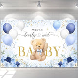 Bear Baby Shower Backdrop For Boy Blue Flower Balloons We Can Bearly Wait Party Banner Bear Baby Shower Party Decorations Banner (6X3.6Ft)