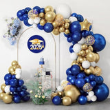 146Pcs Navy Blue And Gold Balloon Garland Arch Kit, Royal Blue White M