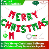 18 Inch Red And Green Merry Christmas Letter Balloons, 14 Pcs Merry Christmas Letter Foil Balloons Red And Green Letters Banner For Christmas Party Christmas Ceremonies Holiday Party Decorations