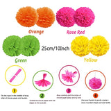 Fiesta Party Decorations, Multicoloured Tablecover Paper Fans Pompoms