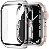 2 Pack Hard Case for Watch Series 4 5 6 SE 44mm Tempered Glass Screen Protector Case, Full Coverage Ultra-thin Shockproof Iwatch Bumper Cover