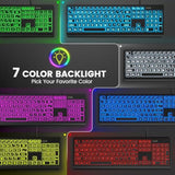 Large Print Backlit Keyboard, Wired Usb Lighted Computer Keyboard With 7-Color