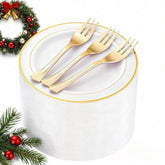 120-Piece White Dessert Plates with Gold Rim and 120 Forks 6.3-Inch Disposable