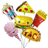 Balloon Set 6 Large Snack Pieces Pizza Popcorn Hamburger Chips Ice Cream Taco Decor