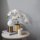 Potted Artificial Orchid Flowers,Real Touch White Fake Artificial Orchid Flower In Gold Vase Arrangement For Table Living Room Decoration (White,Gold Vase)