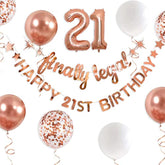 Rose Gold 21st Birthday Decor – "Finally Legal" Banner & Foil Balloons for Her Party Celebration