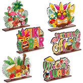 6 Pcs Luau Party Signs Tiki Table Decoration Hawaiian Decor Wooden Aloha Luau Decorations Tropical Hawaii Decor For Housewarming Tiki Bar Birthday Welcome Baby Shower Party Supplies