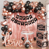 Rose Gold Birthday Party Decorations Kit For Women,4Pcs Birthday Decorations For Women Girls Black And Pink Balloon Boxes Birthday Party Favors