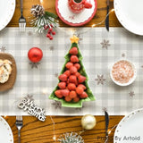 Buffalo Plaid Wood Xmas Trees Ornament Merry Christmas Table Runner, Seasonal Winter Kitchen Dining Table Decoration For Home Party Decor 13X60 Inch