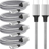 Usb C Cable, 5-Pack Usb C To C Charger Cable 60W Nylon Braided Type C To C Fast Charging Cord For Iphone 16/16 Plus/16 Pro Max, Macbook Pro, Ipad Pro Air, Samsung S24/S24 Ultra/S23 (Grey, 5Ft)