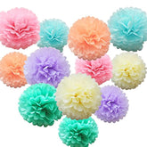 12 Pcs Rainbow Tissue Paper Pom Poms for Birthday, Wedding, Baby Shower Decorations
