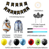 35Pcs Galaxy Wars Party Favors, Banner, Cake Topper, Balloons & Lightsabers