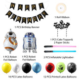 35Pcs Galaxy Wars Party Favors, Banner, Cake Topper, Balloons & Lightsabers