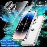 JETech 5 in 1 Case for iPhone 14 Pro Max 6.7-Inch, with 2-Pack Screen Protector and Camera Lens Protector, Non-Yellowing Shockproof Bumper Phone Cover, Full Coverage Tempered Glass Film (Clear)