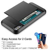 Case For Iphone X Case Iphone Xs Wallet Card Holder Slot Sliding Cover Id Pocket Dual Layer Bumper Anti-Scratch Protective Hard Shell Hybrid Rubber Armor For Apple Iphone X Xs 10 10S - Black
