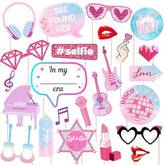 24Pcs Sing Photo Booth Props, Birthday Party Supplies Sing Theme Photo Booth Props Set For Fans Girls Music Lover, Birthday Music Lyrics Party Decorations, Pink Theme Photo Booth Props For Girls