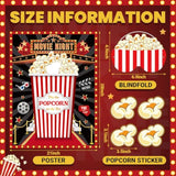 Movie Night Party Game Pin The Popcorn On The Box Large Poster With 24 Popcorn Stickers Blindfold Carnival Game Set For Movie Theater Carnival Birthday Party Decoration Activities Supplies