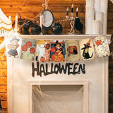Vintage Halloween Banner Set with Pumpkin Witch Cat Bunting Garland for Party Wall Decor