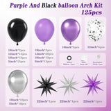 125pcs Purple & Black Balloon Arch Kit – Metallic Confetti Balloons for Parties