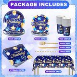 176Pc Navy Blue Gold Birthday Tableware Set Plates Napkins Cups Utensils for 25 Guests