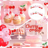 Cherry Party Decorations,She'S The Cherry On Top Theme Banner,Summer Fruit Cherries Party Supplies Cake Topper Latex Balloons For Birthday Baby Shower Valentine'S Day Wedding Bridal Shower