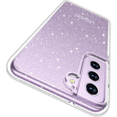 For Samsung Galaxy S21 Fe 5G Case Glitter, Non-Yellowing Shockproof Phone Bumper Cover, Cute Sparkly Girly Hybrid Case For Galaxy S21 Fe, Glitter Clear