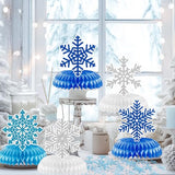 Winter Wonderland Party Decorations Honeycomb Centerpieces, 12Pcs Snowflake Decorations for Table with Snowflake Confetti, Winter Table Decorations for Holiday Birthday Baby Shower Party Supplies