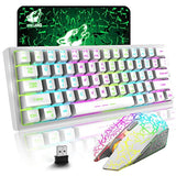T61 Wireless Gaming Keyboard And Mouse Combo With Ergonomic 61 Key Rainbow Led Backlight Anti-Ghosting Mechanical Feel Rechargeable 4000Mah Battery Mouse Pad For Pc Mac Gamer Typists(White)