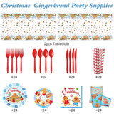 194 Pcs Merry Christmas Party Supplies For 24 Guests Gingerbread Christmas Tableware Set Includes Disposable Paper Plates Napkins Cups Straw Plastic Tablecloth Cover Knife Fork Spoon Xmas Decorations
