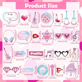 24Pcs Sing Photo Booth Props, Birthday Party Supplies Sing Theme Photo Booth Props Set For Fans Girls Music Lover, Birthday Music Lyrics Party Decorations, Pink Theme Photo Booth Props For Girls