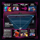 24.5 Inch Fhd (1920X1080) 120Hz Curved Gaming Monitor, 3000R Curvature Va Panel, 1Ms Mprt, Amd Freesync, Ultra-Thin Bezel, Eye Care, For Esports,Pc