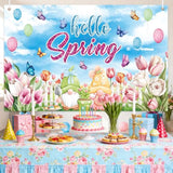 Hello Spring Backdrop Butterfly Flowers Balloon Photography Background Easter Spring Party Decorations Banner Photo Props 70.8 X 43.3 Inch