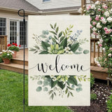 Spring Floral Welcome Garden Flag 12×18 Inch Double Sided For Outside Eucalyptus Small Burlap Seasonal Yard Flag