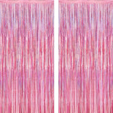 2 Pack Glitter Pink Backdrop, 3.28 Ft X 7.05 Ft Birthday Party Decorations, Laser Pink Fringe Curtains Foil Streamer Tinsel, Pink Curtains Photo Backdrop Happy Birthday Valentines Day Backdrop
