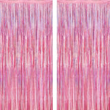 2 Pack Glitter Pink Backdrop, 3.28 Ft X 7.05 Ft Birthday Party Decorations, Laser Pink Fringe Curtains Foil Streamer Tinsel, Pink Curtains Photo Backdrop Happy Birthday Valentines Day Backdrop
