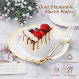 100Pcs Gold Plastic Plates, 10.25 Inch Disposable Dinner Plate Party With Gold Rim For Christmas, Thanksgiving, Heavy Duty Disposable Plastic Plates For Party, Wedding And Birthday, Events
