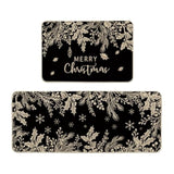 Black Holly Pine Branches Merry Christmas Kitchen Mats Set Of 2, Winter Decor Low-Profile Kitchen Rugs For Floor - 24X35 And 24X59 Inch