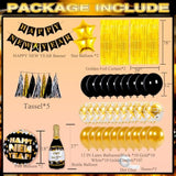 Happy New Year 2026 Party Supplies Kit Foil Balloons Banner Tassel Curtain