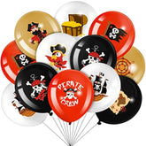 45 Pcs Pirate Party Balloons Red Black White Latex Balloons Set Round Caribbean Gold Skull Pirate Ship Sea Sailing Decoration For Birthday Party Halloween Supplies