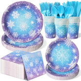 Frozen Birthday Party Decorations - Serve 24, Snowflake Party Supplies, Winter Wonderland Disposable Tableware Include Plates, Napkins, Cups, Forks, Knives, Spoons For Christmas
