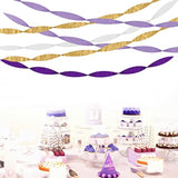Purple-Gold Party Decorations Crepe-Paper Streamers - 8 Rolls White Purple Lavender Graduation Steamer Woman Birthday Wedding Bridal Shower Paper Garland Mothers Decor