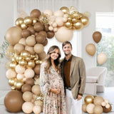 147pcs Boho Brown Balloon Garland Kit – Neutral Tones for Baby Shower, Wedding & Parties