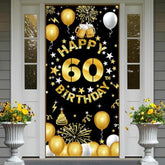 Happy 60Th Birthday Decorations For Men Women, 60Th Birthday Banner Backdrop, Fabric 60 Years Old Party Yard Sign Photo Props Door Decor Supplies, Sixty Black Gold Theme For Indoor Outdoor