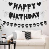 Black Glitter Halloween Birthday Banner Skull Heart Garland Party Decoration