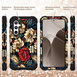 for Galaxy S24 Plus Case,3 in 1 Floral Pattern Heavy Duty Shockproof Soft Silicone Rubber Bumper+Hard Plastic Hybrid Protective Cover for