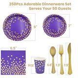 350Pcs Purple Gold Paper Plates Party Supplies For 50 Guests Party Decorations Disposable Dinnerware Paper Plates Cups Napkins Gold Plastic Forks Knives Spoons For Birthday Baby Shower Wedding